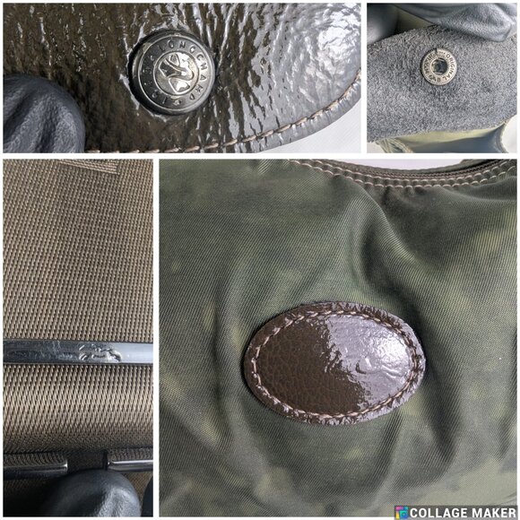 Share Authentic Longchamp Hobo Shoulder Bag Nylon/Leather Green Made in France - Picture 5 of 11